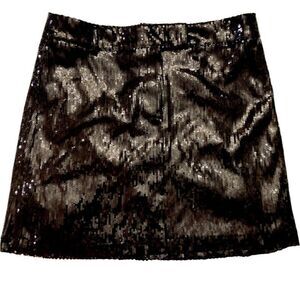 BB DAKOTA black sequin mini skirt zipper belt loops clasp closure lined NWT